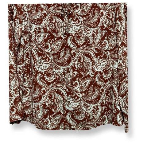 Bobeau Womens Blouse Brown White Paisley Long Sleeve Tie Keyhole Lined L New