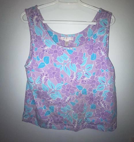 Carole Hochman Purple and Blue Floral Top with Built in Bra