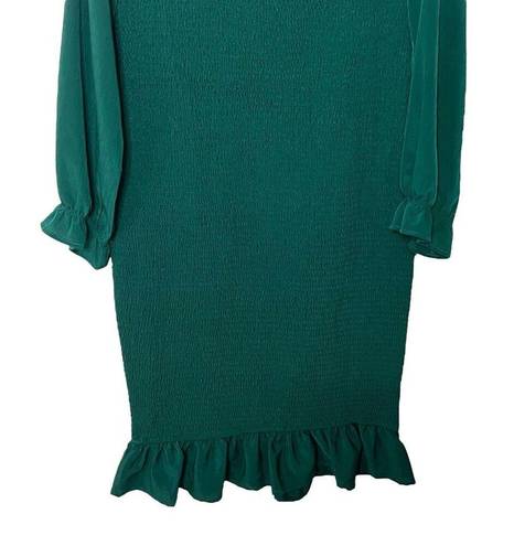 Baltic Born  Esther Smocked Ruffle Hem Midi Dress Emerald Green Size 1XL