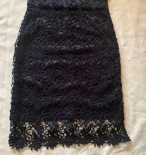 Harper Navy Blue Crochet Lace Open Back Dress Small, Fitted Mini Dress