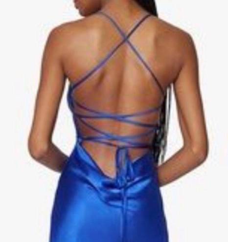 Danielle Bernstein  Blue Satin Lace Up Dress