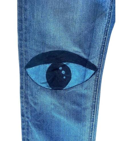 Hidden Jeans  Custom Eyes Art with Contrasting Color Waist Size 25 Unique