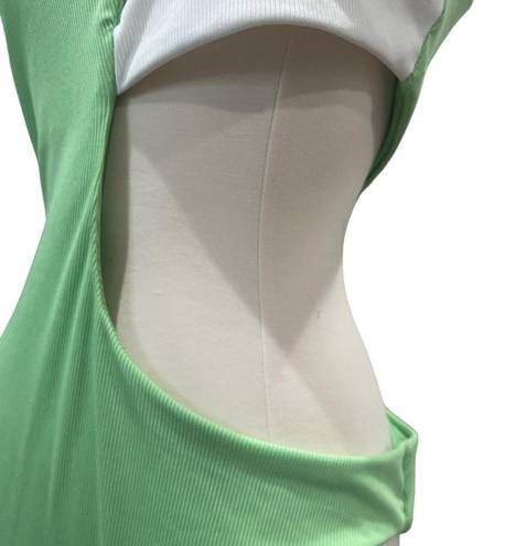 Zaful  Lime Green White One Piece Cutout Swimsuit