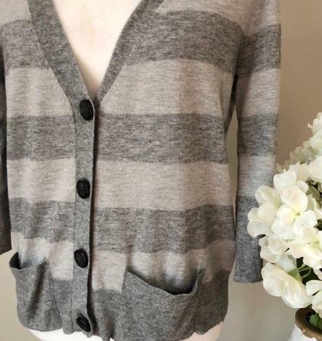 Joie 3/4 Sleeve Button Front VNeck Striped Cardigan Grey Size XS