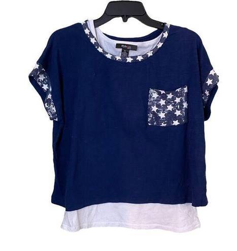 Style & Co . Stars Navy & White Layered Top Size PL