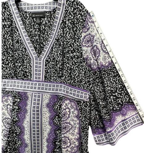 INC  Kimono Dress Womens 14 Purple Black Paisley Silk Chiffon Tie Belt Festival