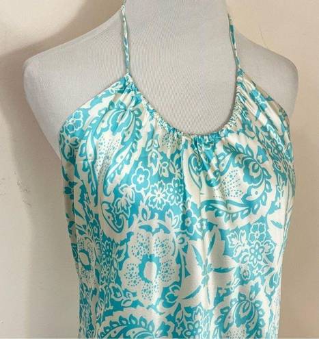 Blair  Delmonico Vintage Y2K Silk Floral Halter Top Aqua/ White S