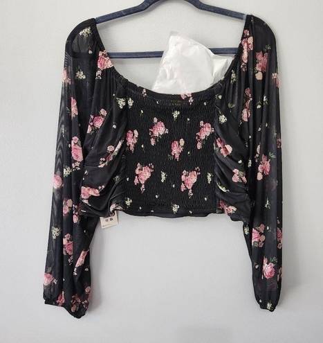 Madden Girl   Floral-Print Peasant Top With Mask, Black Ruched Size XXL NWT