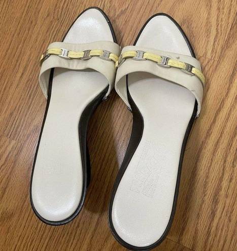 Salvatore Ferragamo  off white leather wedge sandals size US 7.5B