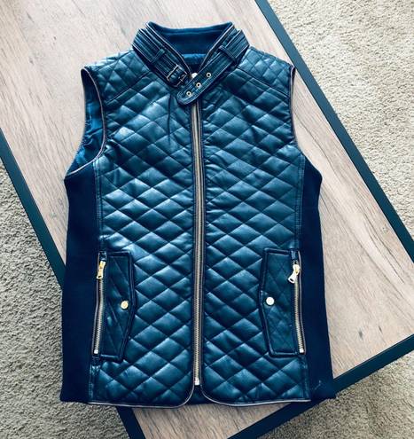 FATE. Navy Leather Quilted Vest