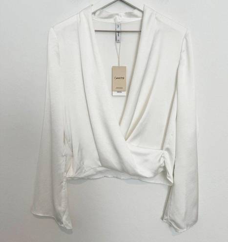 Mango NWT  V-Neck Flare Long Sleeve Satin Feel Faux Wrap Blouse Top MNG Medium 6