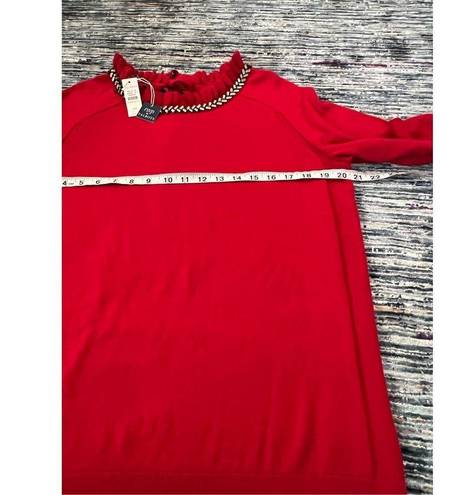 Talbots rsvp by  NWT Red Pullover Sweater Ruffle Rhinestone Keyhole Neck SZ 1XP