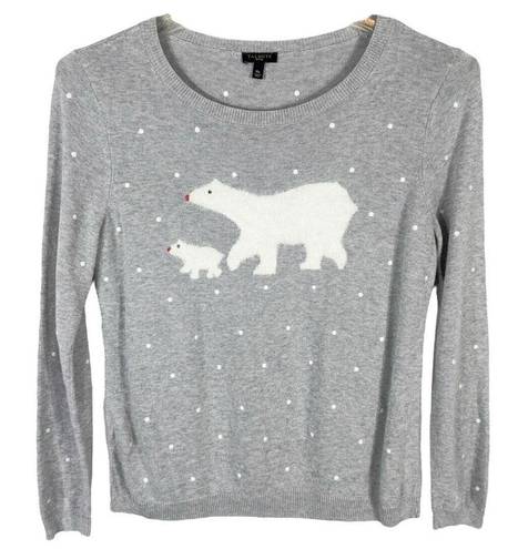 Talbots  Medium Petite Sweater Pullover Gray Polar Bear Snow Long Sleeve 1101