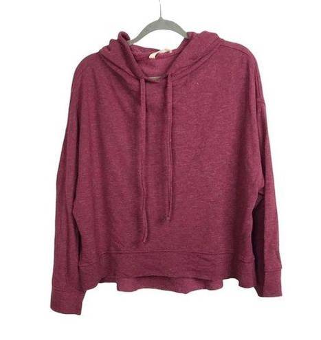 Elan  Burgundy drawstring hoodie sweatshirt wide long sleeves size L NWT