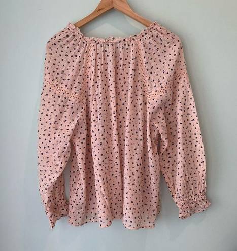 True Craft  Ditsy Floral Linen-like Semi Sheer Peach Top 2X