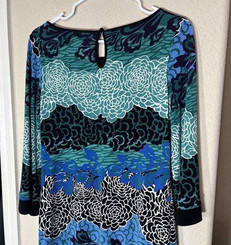 Laundry by Shelli Segal Laundry Shelli Segal Sheath Dress Long Sleeve Blue Green Floral Stretch Sz S