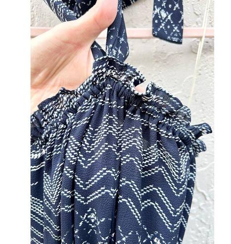 Misa  Molina Sleeveless Tiered Ruffle Hem Halter Mini Dress Navy Women's Sz XS