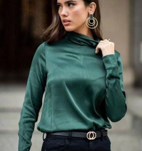 Bohme  Dark Green Satin Long Sleeve Blouse | XS