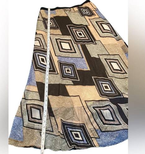 Pleione GUC  maxi skirt Brown/tan/Blue squares sz Large tan underskirt - #970‎