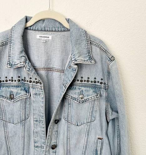 Good American [] Light Wash Studded Distressed Oversized Denim Jacket Sz Large L