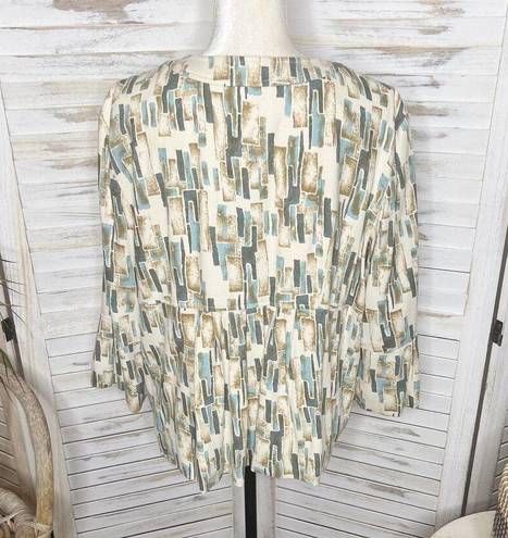 J.Jill  Women's XL Silk Pleated Crop Blazer Jacket Abstract Print Ivory Blue