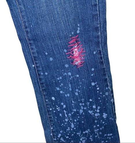 DKNY  Embroidered Paint Splash Denim Flare Jeans 5