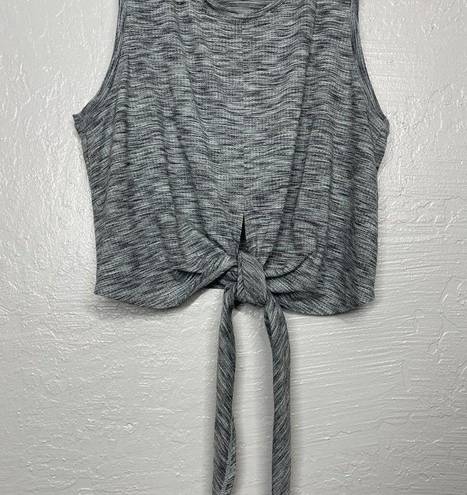 Zyia Women M Heathered Black Blue Crop Shirt Tie Front Sleeveless Athletic Yoga