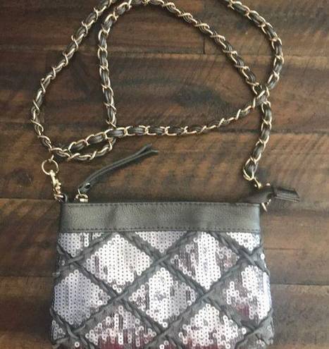 Big Buddha  Taupe Sequin Bag with Gold Chain Strap