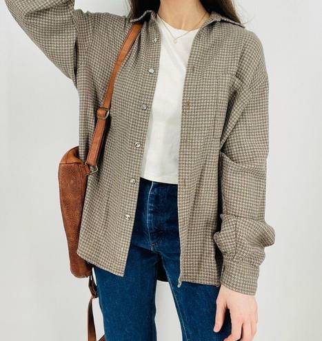 Houndstooth vintage  oatmeal silk blend oversized button down layering shirt L