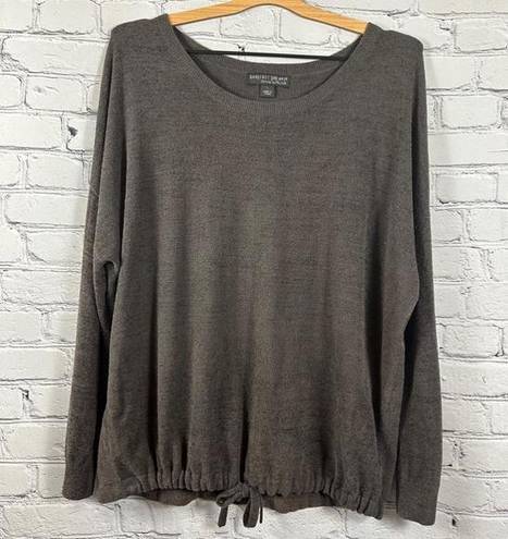 Barefoot Dreams  Cozy Chic Ultra Lite Comfort Shirt Scoopneck Drawstring Brown L