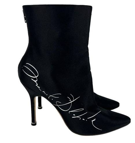 Manolo Blahnik  + Vetements Printed Satin Ankle Boots In Black