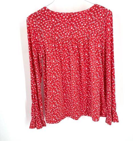 Daisy BODEN Flare Cuff Red & White Rosehip Aditya  Long Sleeve Smocked Blouse Top