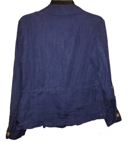 Coldwater Creek Linen Utility Button Down Shirt Jacket Navy Blue 4-6