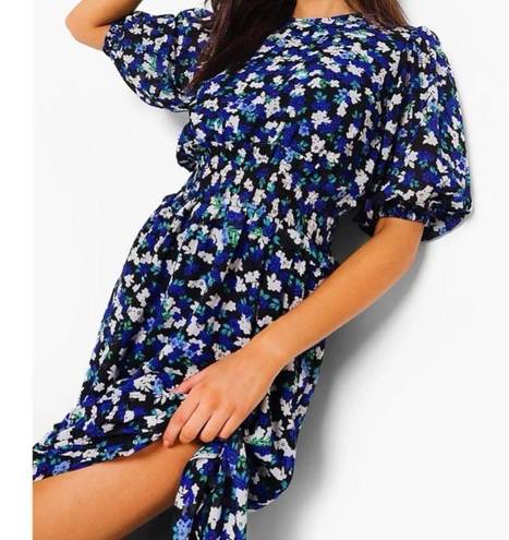 Boohoo  Floral Chiffon Puff Sleeve Midi Dress Size 4