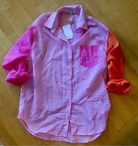 Emory park 🌺  Oversized Sheer Long Sleeve Top, Pink, Orange, Size S