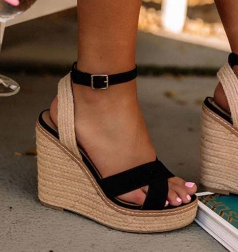 Soda Black Espadrille Wedges