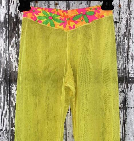 Daisy  neon boho sheer yellow swim coverup flare pants