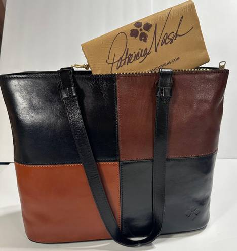 Patricia Nash Braden Tote Purse Black Tan Leather Colorblock Large NWT