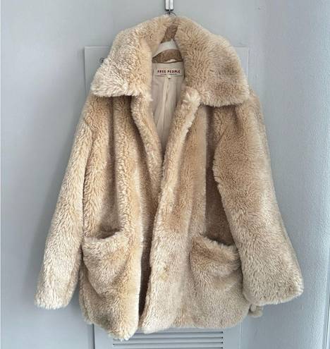 Free People  Tan Pretty Perfect Faux Fur Peacoat S