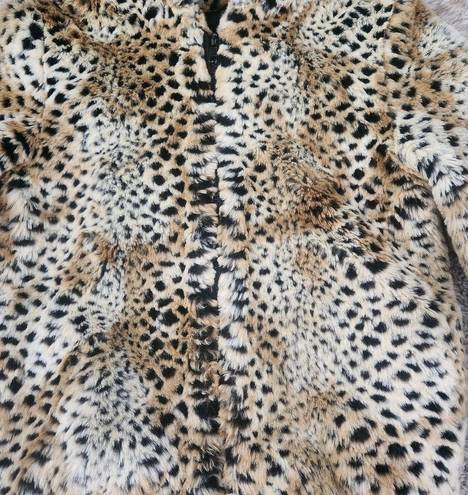 Donna Salter's Fabulous Furs Hooded Leopard Print Faux Fur Jacket Size Small