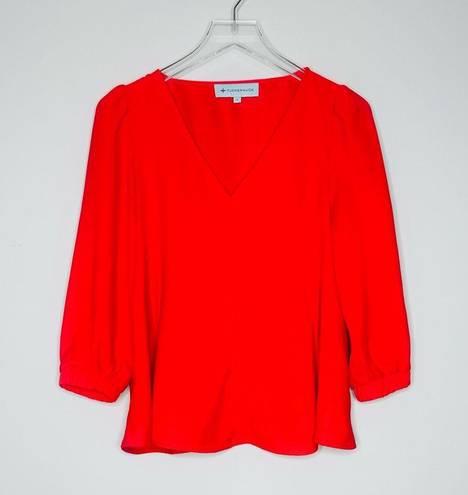 Tuckernuck  Red Hollis V-Neck Puff Sleeve Top Shirt Blouse Size S