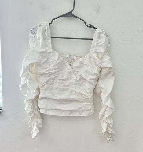 ASTR white ruched long sleeve sweetheart neckline smocked back blouse size small