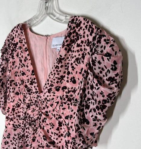 Blair Gilner Farrar Sz M Pink Pansie  Peplum Blouse Floral Puff Sleeves