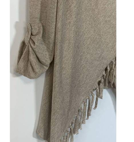 Chico's  Rosette Women Cowl Neck Poncho Tasseled Sweater Rolled Cuff Brown Small