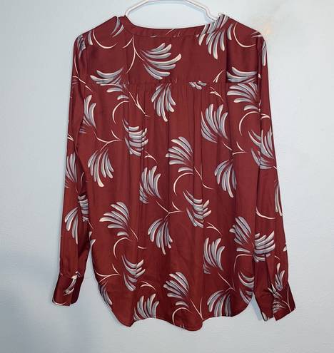 The Loft Women’s dark rust red with blue long sleeve blouse