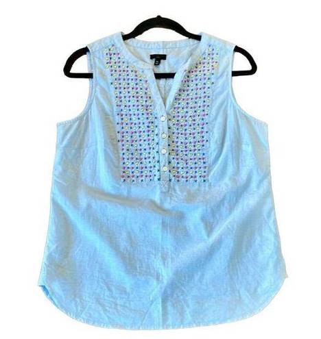 Talbots  blue beaded front sleeveless blouse size medium petite