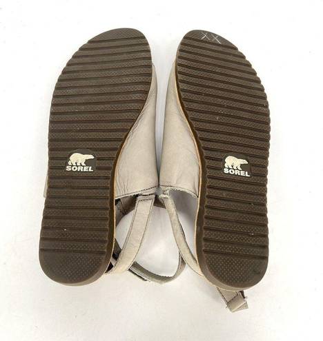 Sorel  Ella Mule Ankle Strappy Roman Sandal Grey Beige Leather Women’s Size 7.5