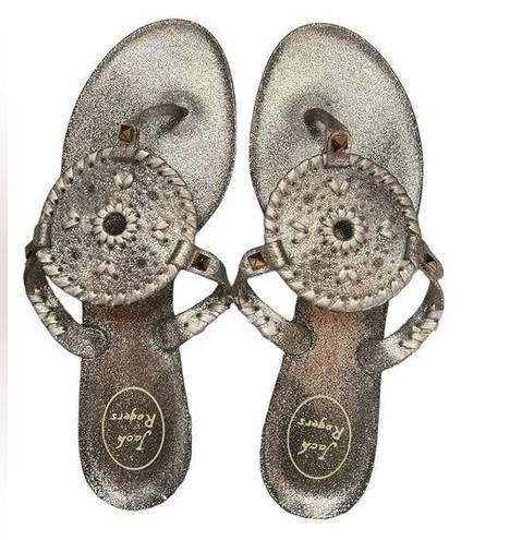 Jack Rogers  Silver Disc Glitter Jelly Flip Flops Womens 9 Boho Festival Concert