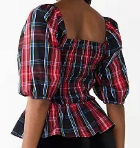 Draper James  multicolored plaid smocked peasant top XXL