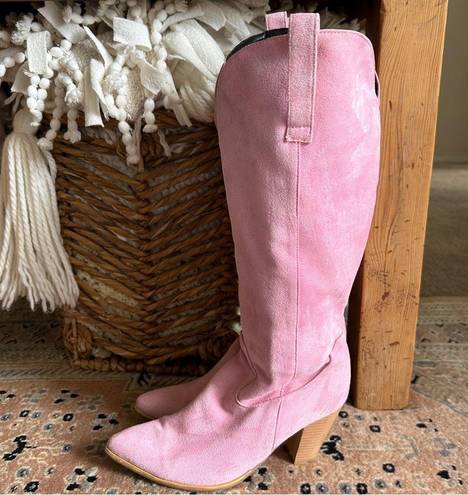 COWGIRL Chunky Heeled Boots in Pink Sz. 41 / 9.5